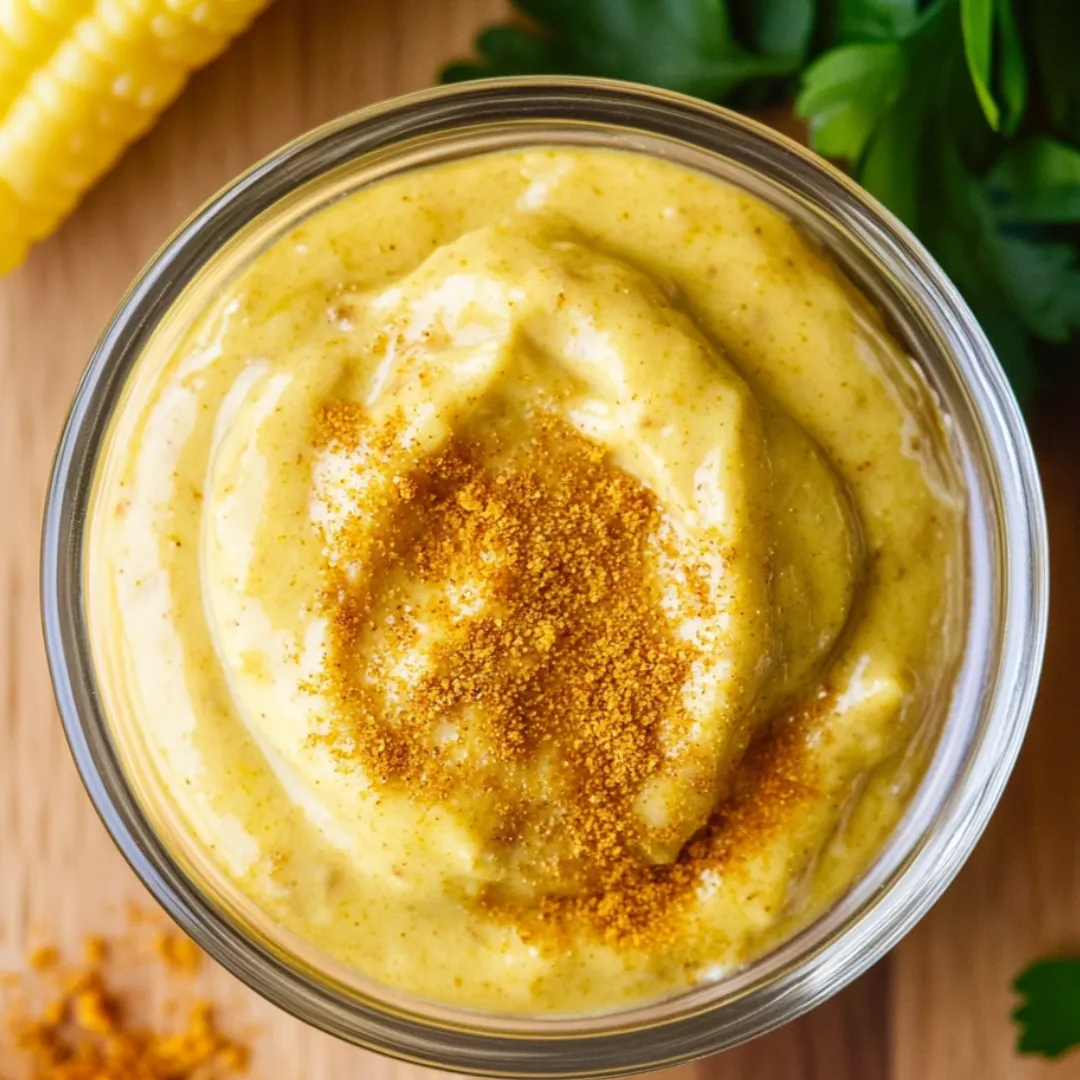 Mayo dip in a glass with a spoon scooping it out.