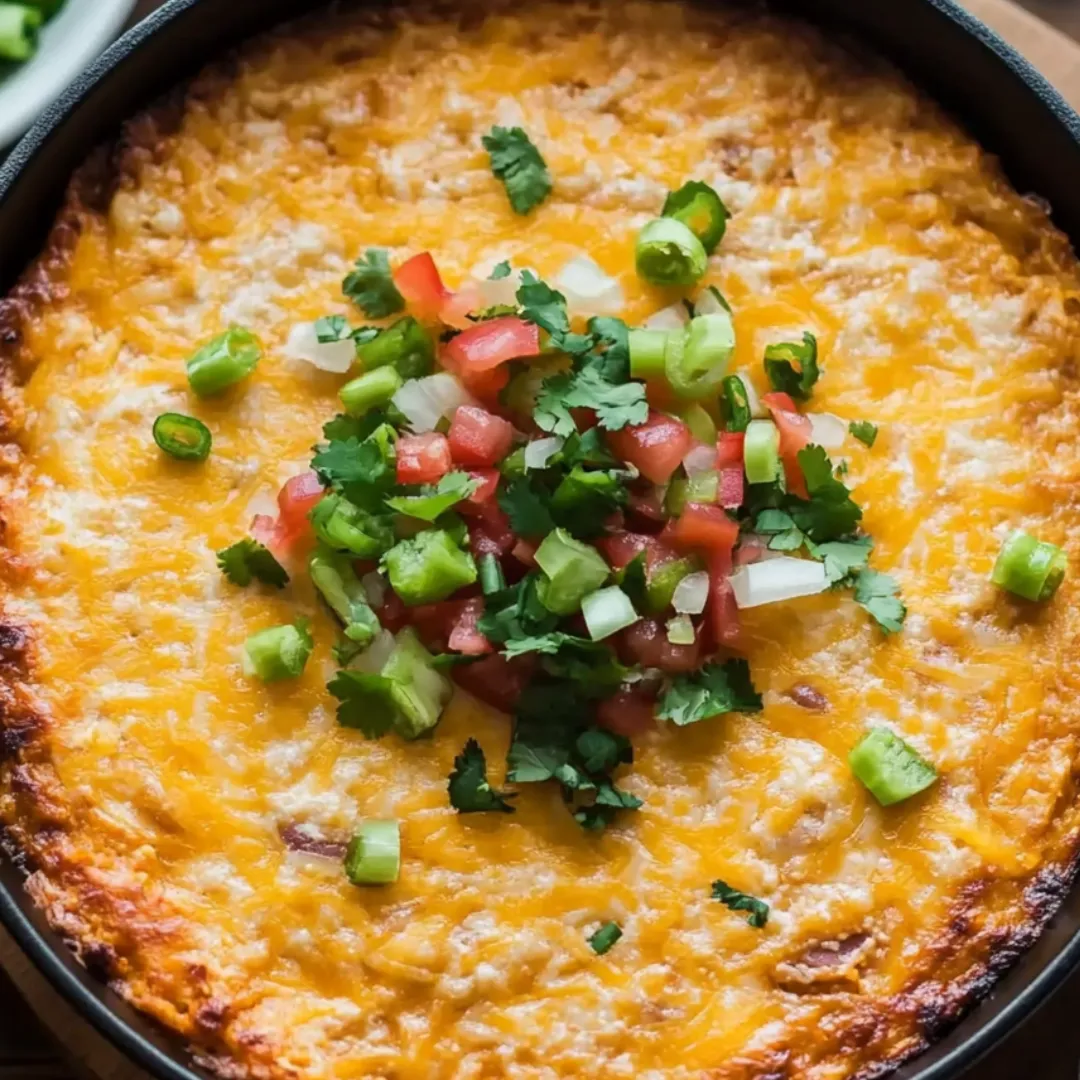 A plate of dip loaded with tomatoes and peppers on top.
