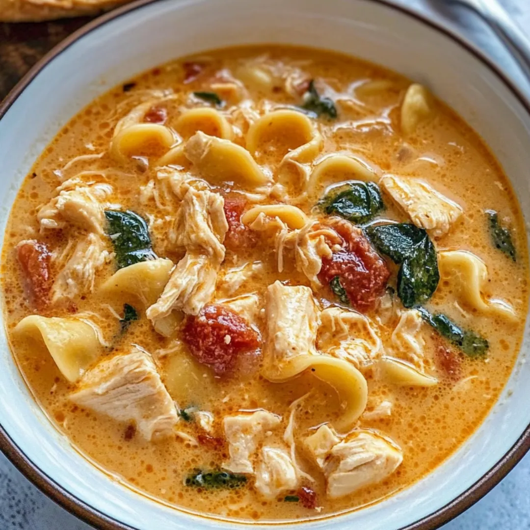 Chicken soup loaded with bright veggies in a bowl.