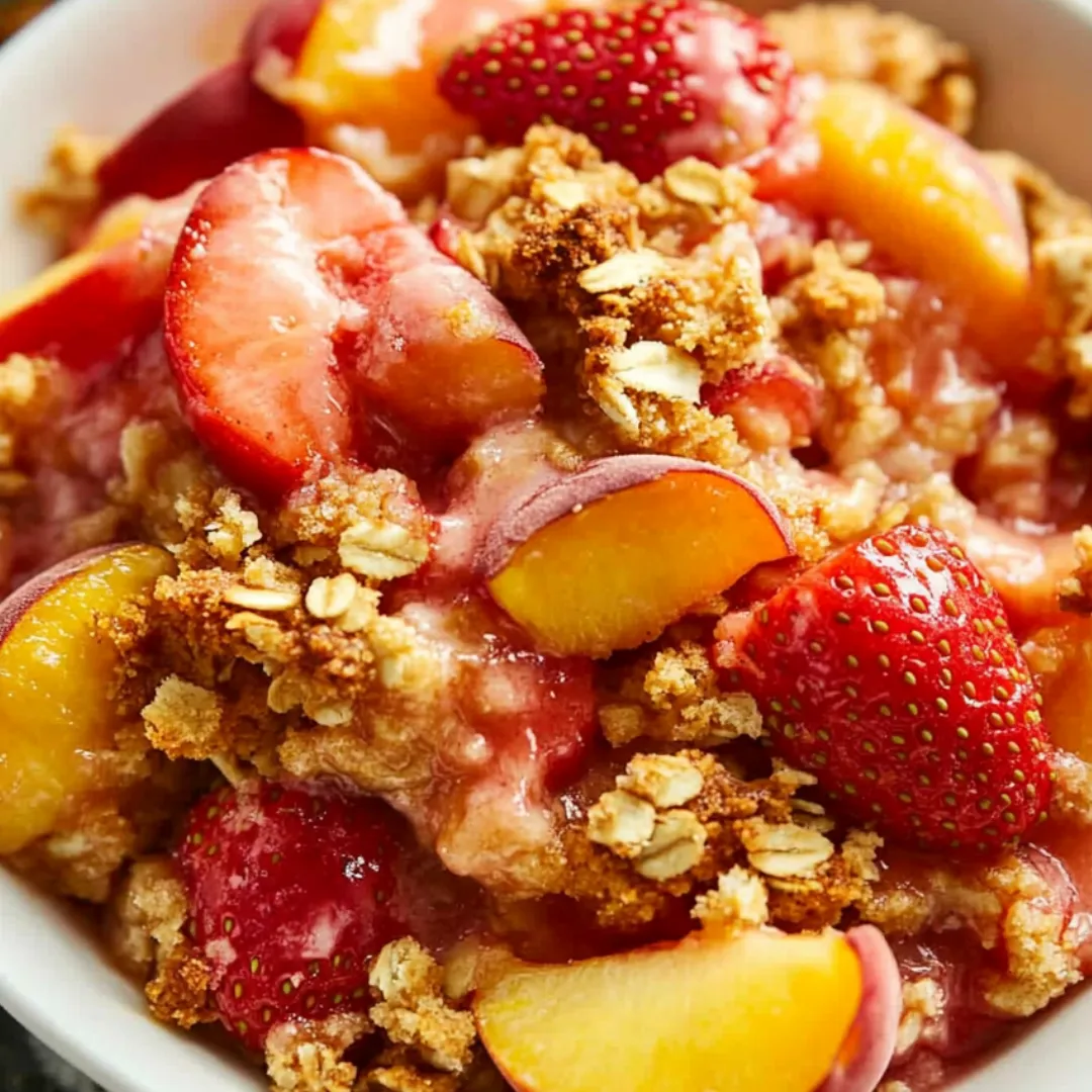 Peaches and strawberries in a bowl, ready to eat.