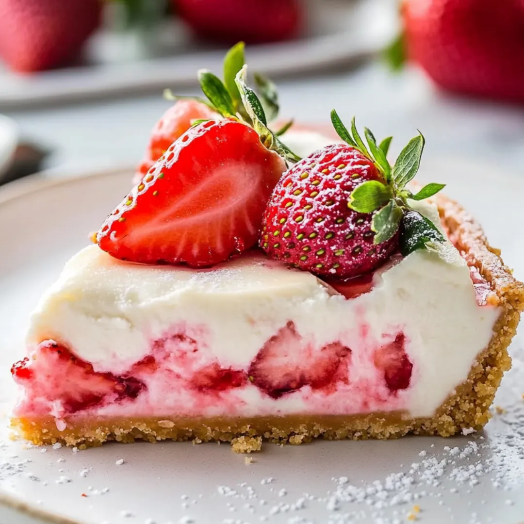 A piece of cake topped with strawberries.