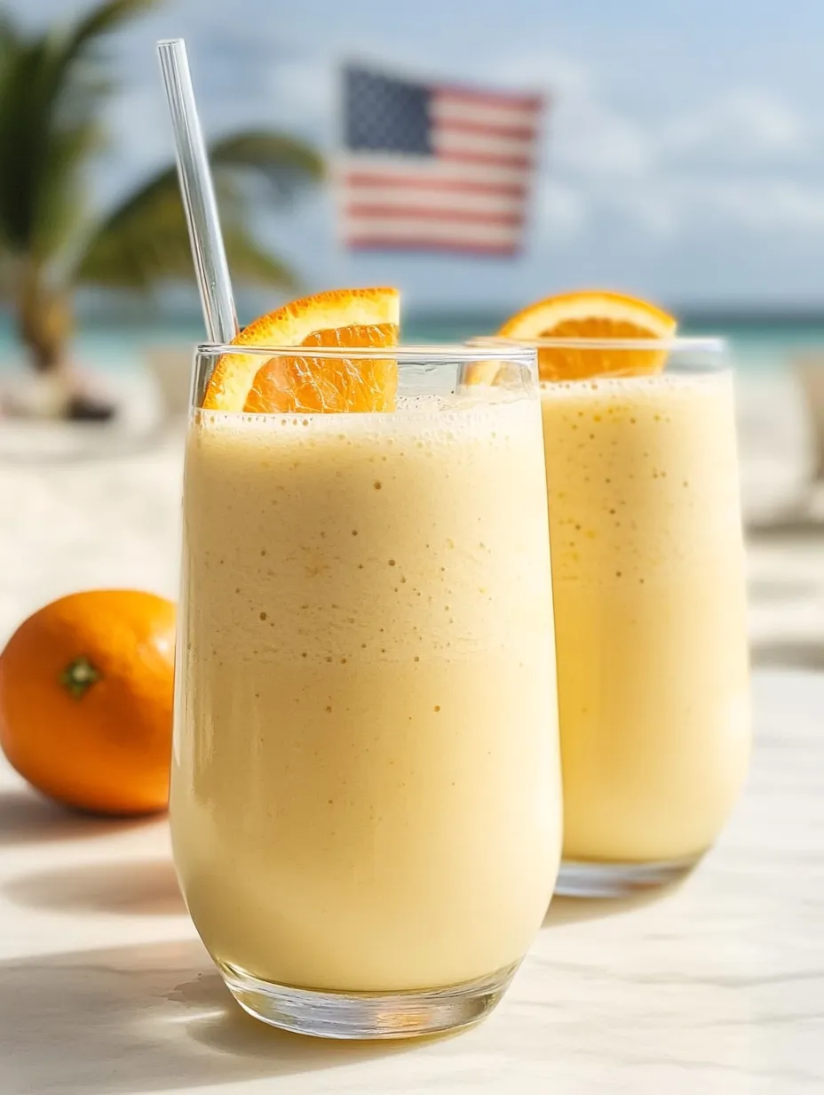 Two glasses filled with orange smoothie, surrounded by orange slices.