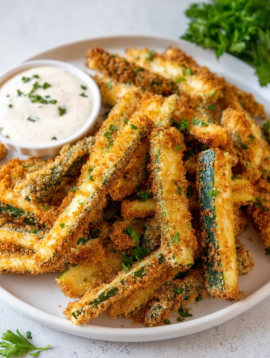 A plate stacked with crunchy fries and creamy dip.