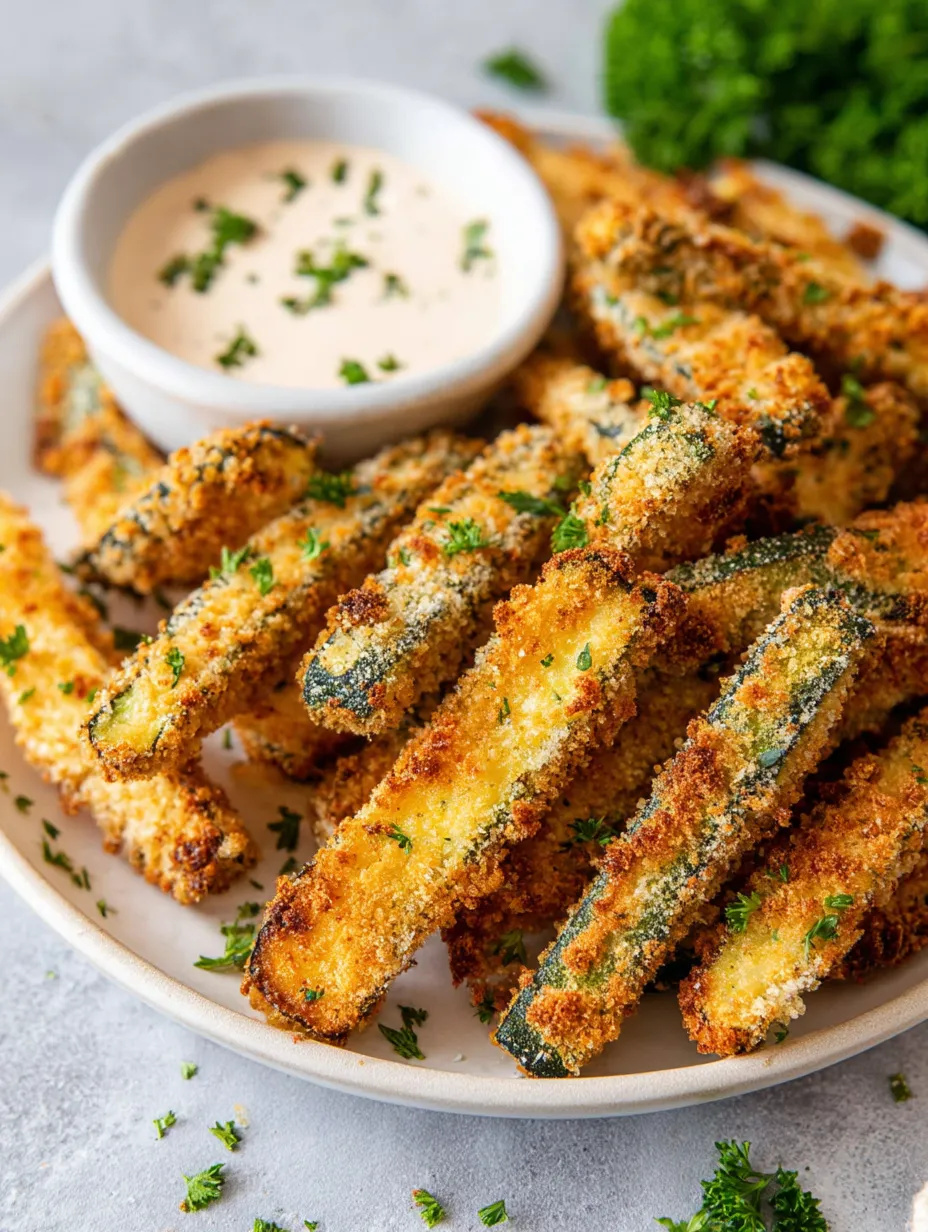 Plate loaded with golden fries and dipping sauce nearby.