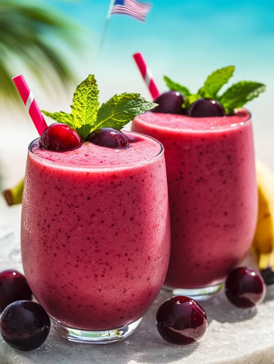 Two glasses of berry smoothie.