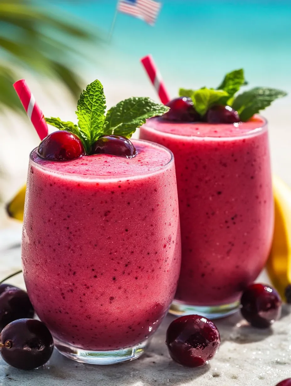 Two glasses of berry smoothie.