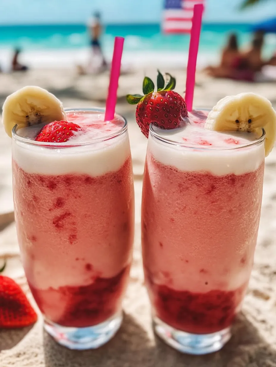 Two glasses filled with strawberry banana goodness.