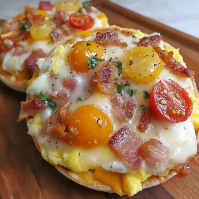 A breakfast sandwich packed with bacon and tomatoes.