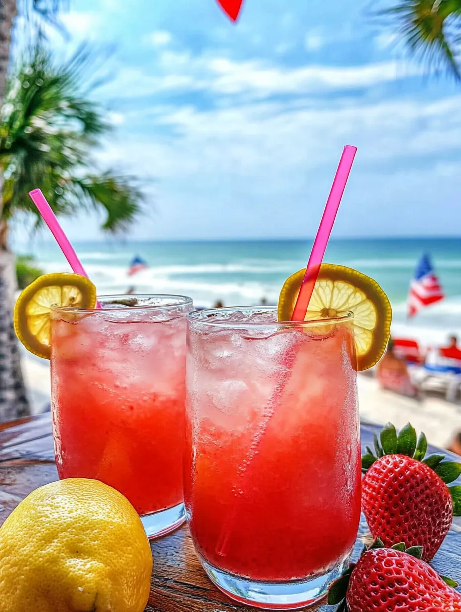 A pair of bright pink lemonades on a tabletop.
