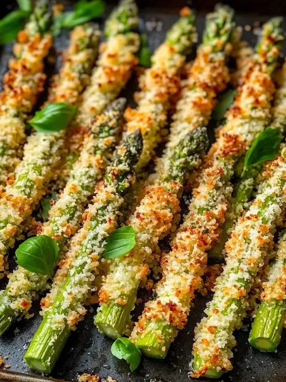 A plate with crispy green veggies stacked together.