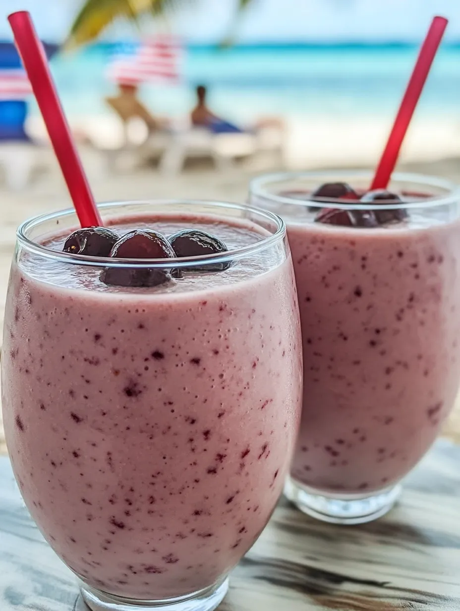 Two glasses of blueberry smoothie.