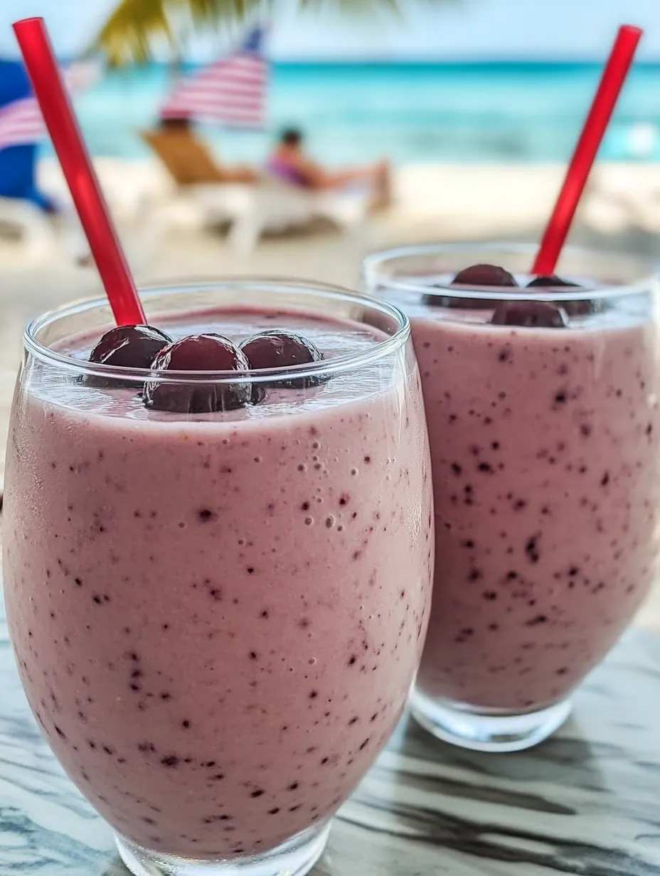 Two glasses of smoothie with blueberries in it.