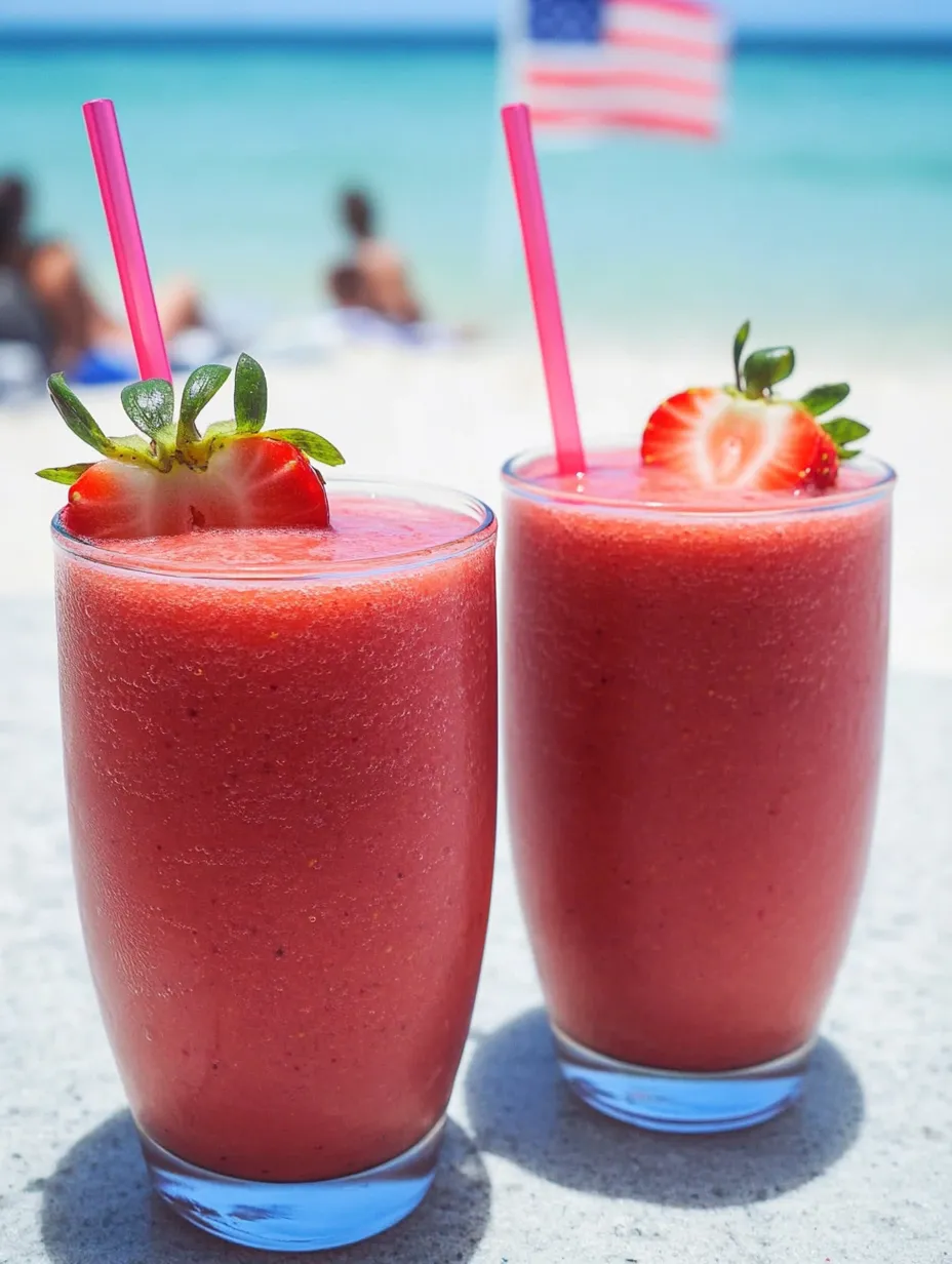 Two glasses of strawberry smoothie.