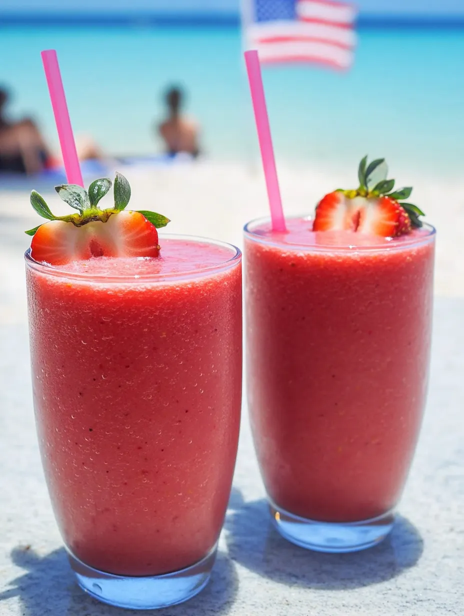 Two glasses of strawberry smoothie.