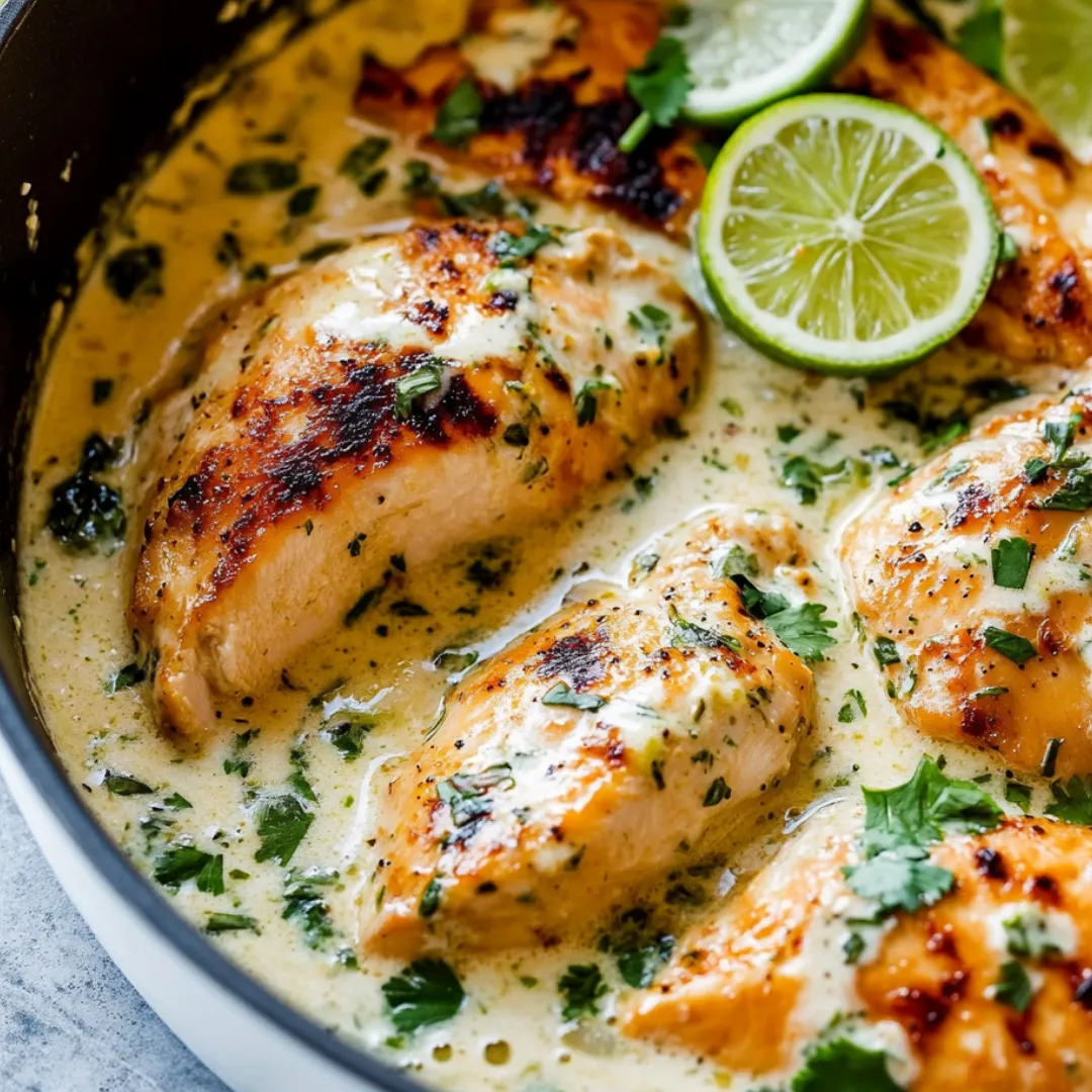Chicken topped with lime wedges in a bowl.