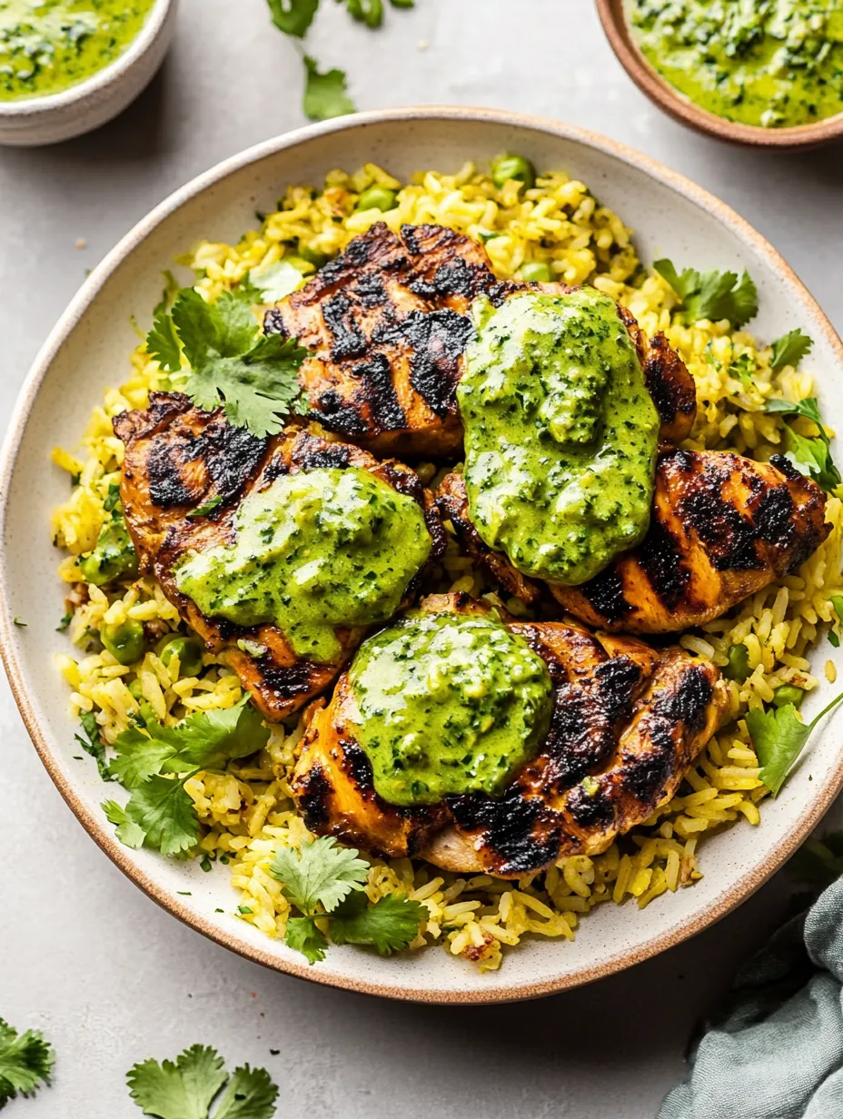 A plate of rice with chicken and sauce.