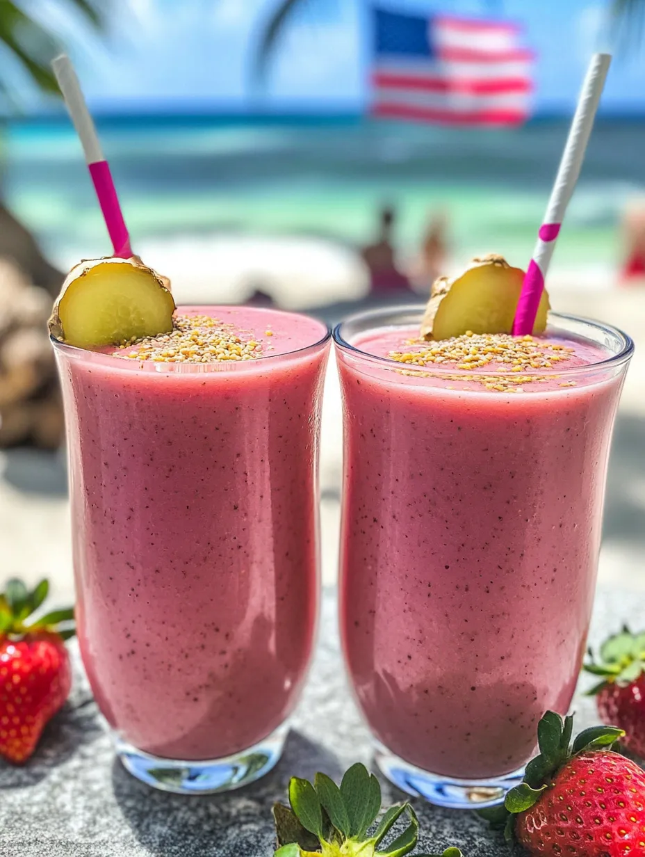 Strawberry smoothie in two glasses with extra berries.