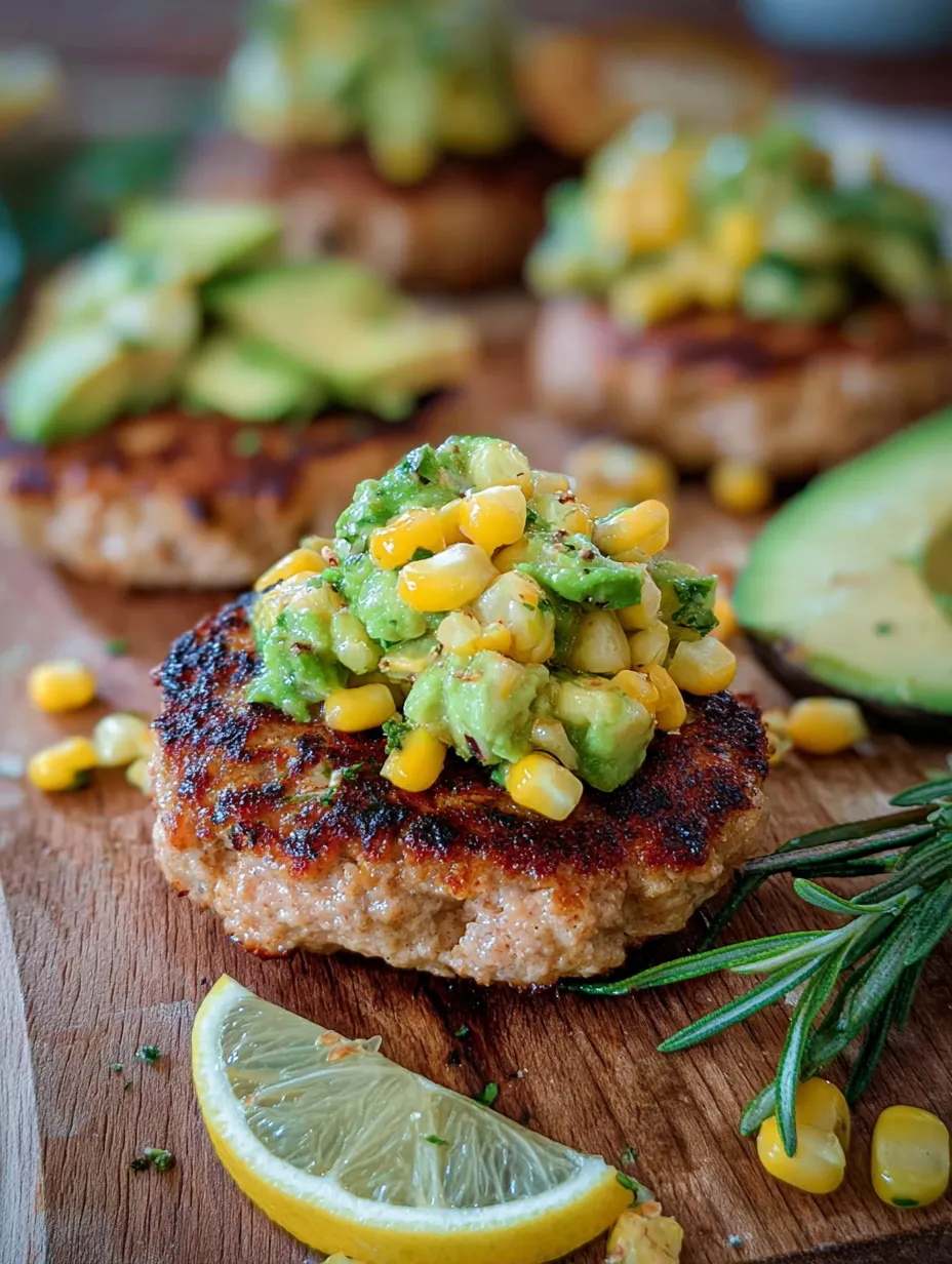 A burger with avocado and corn toppings.