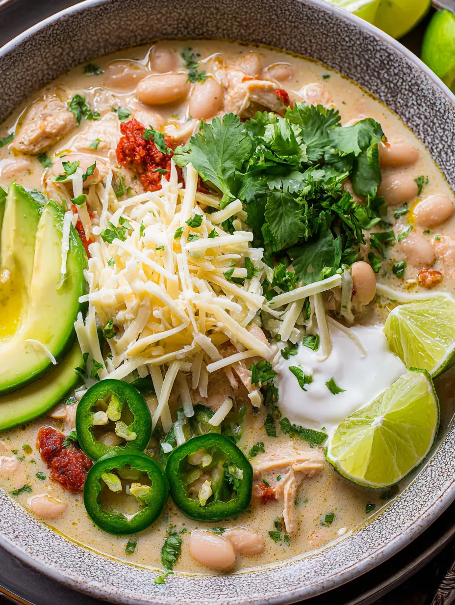 Soup bowl loaded with chicken, beans, and mixed peppers.