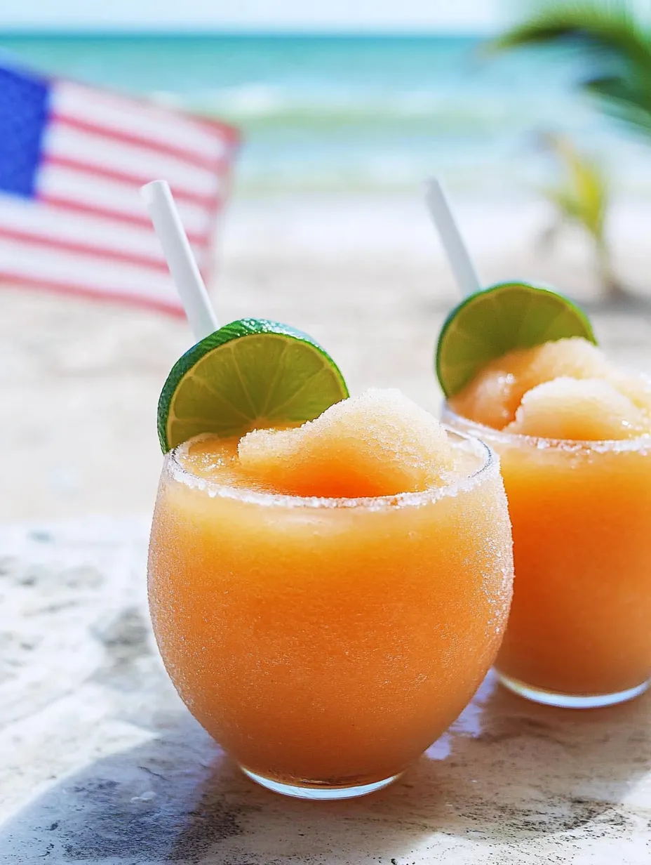 Two pink frozen drinks in glasses finished with limes on the rim.