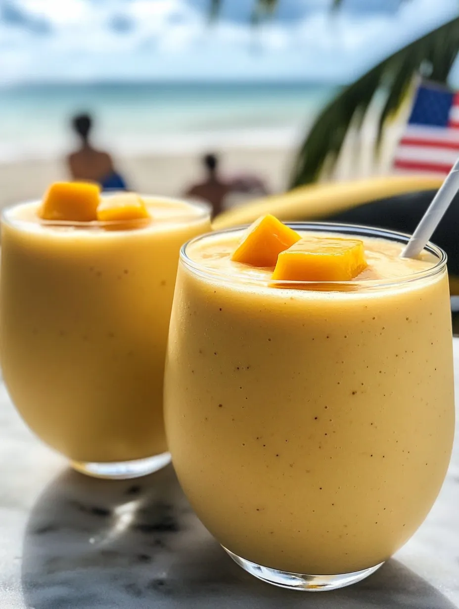 Two glasses filled with orange-colored juice and slices of peaches on top.