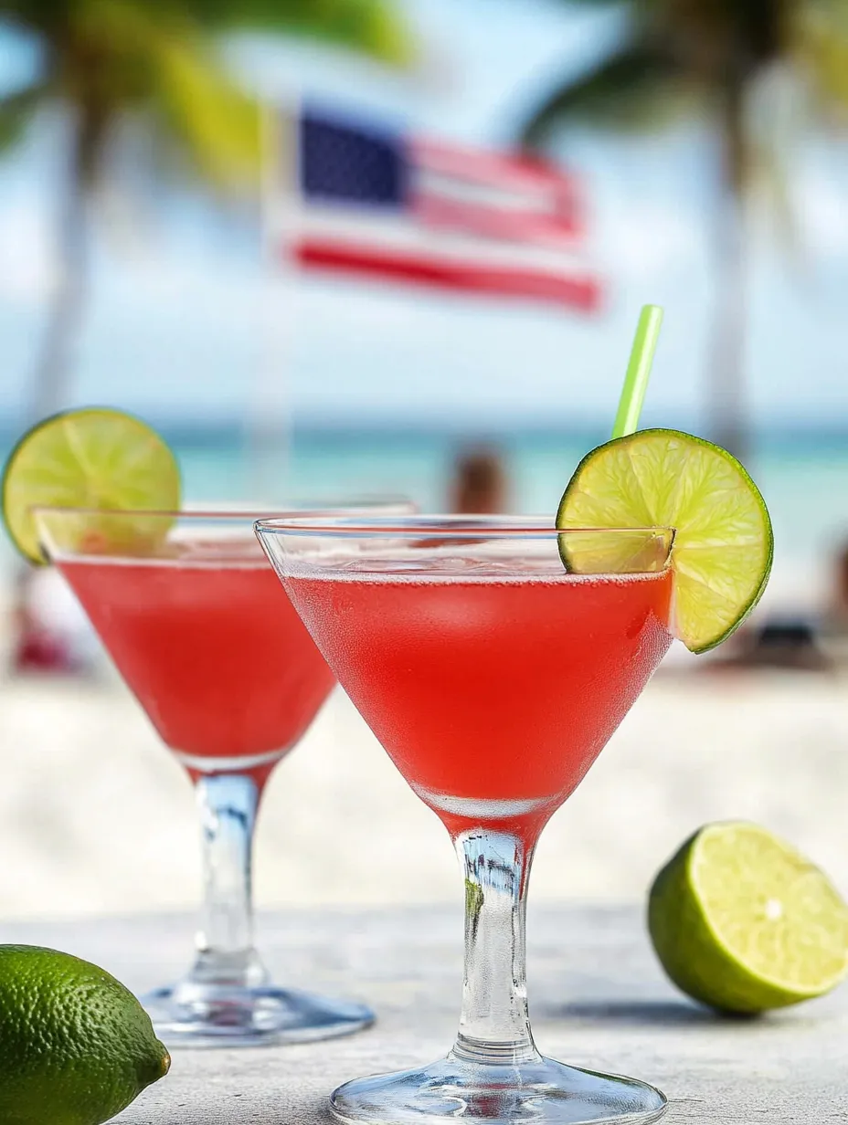 Two glasses of pink drinks with limes on the side.
