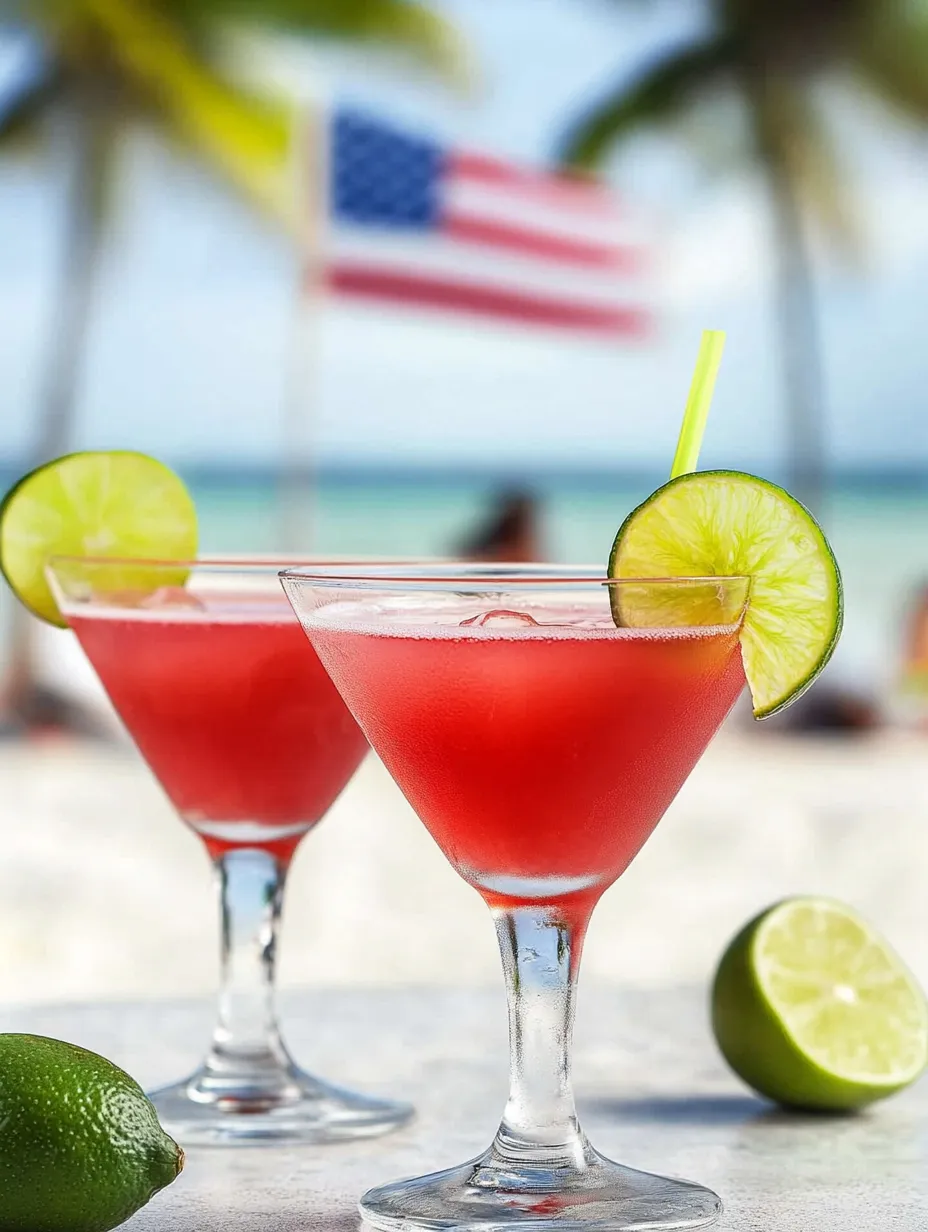 Two glasses of red drinks with limes.