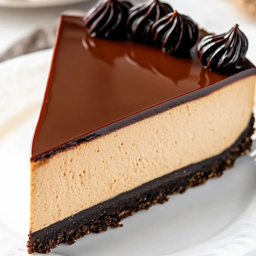 Chocolatey cake slice on a dish.
