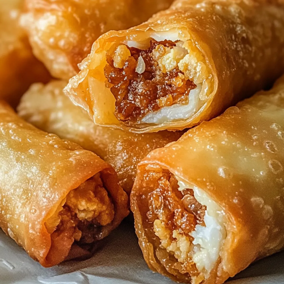 A plate loaded with all kinds of food, egg rolls front and center.