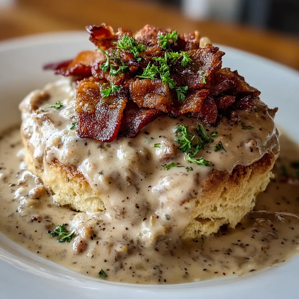 Bacon and cheese melted over biscuits.