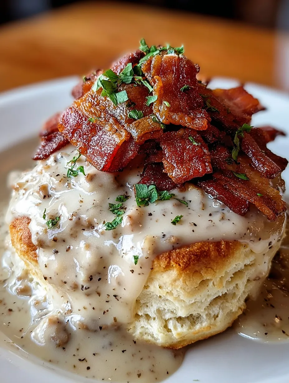 Fluffy biscuits crowned with beef bacon and melted cheese.