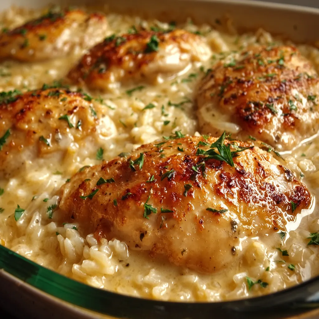 Chicken on rice in a bowl.