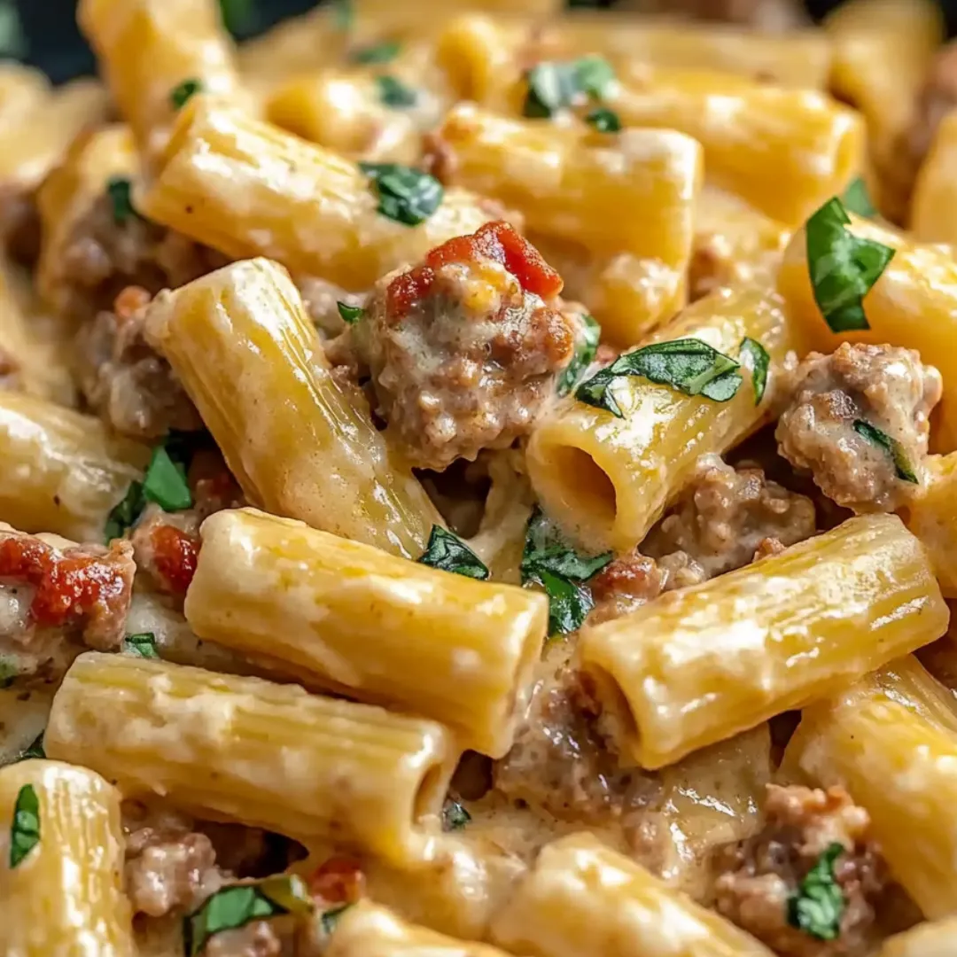 A bowl of pasta loaded with sausage and veggies.