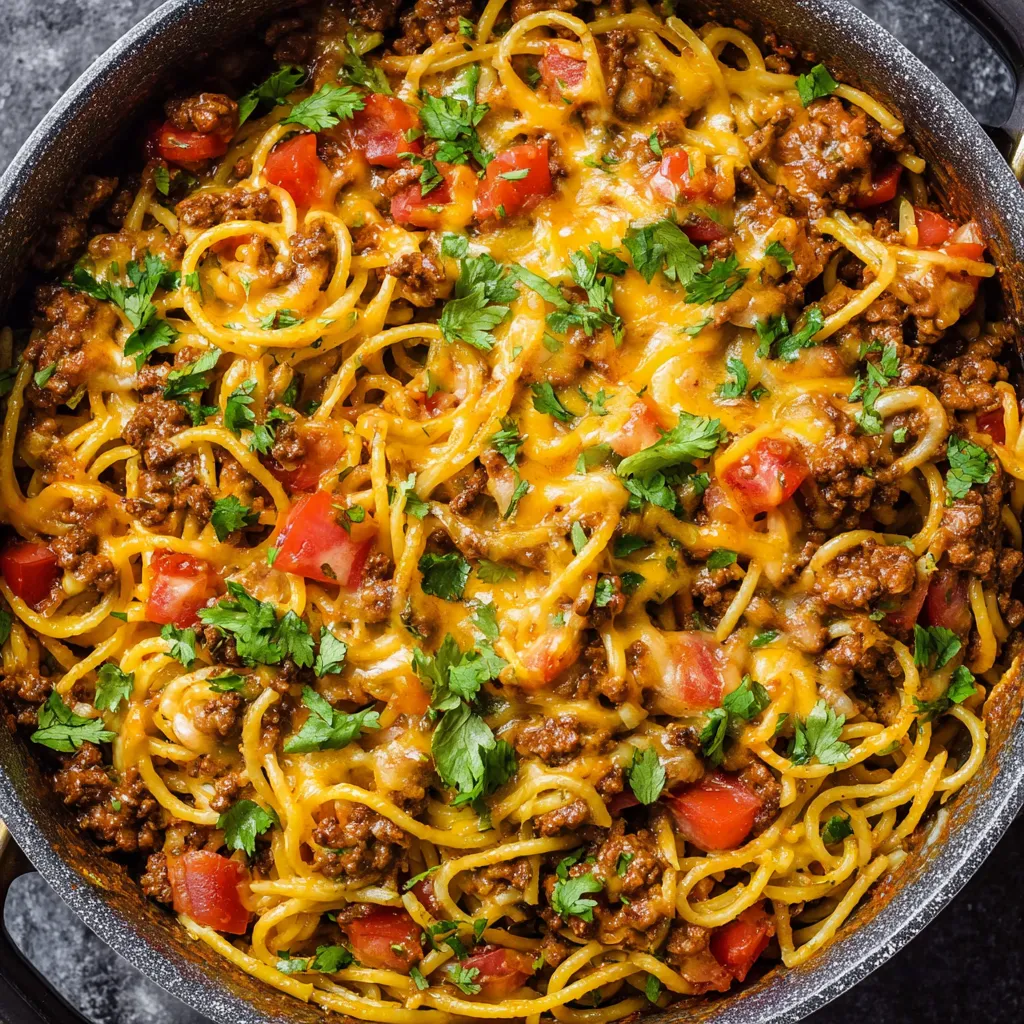 Spaghetti covered in meaty tomato sauce inside a bowl.