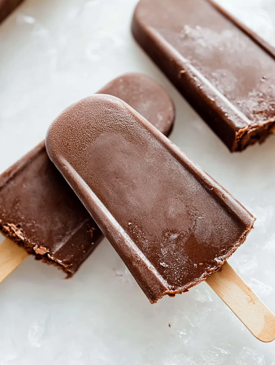 Chocolate ice cream bars on a table.