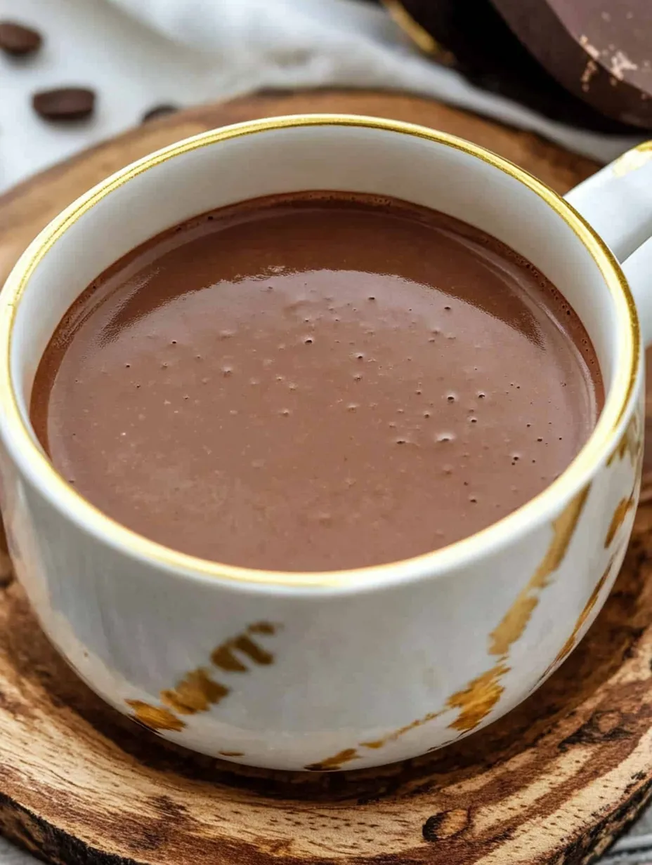 A cup of chocolate with gold trim.