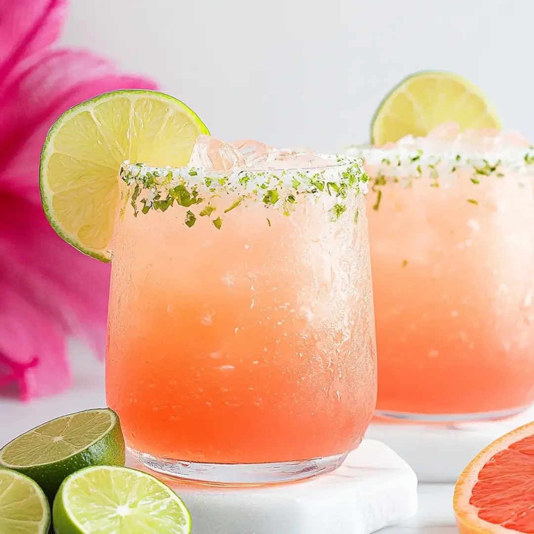 Icy pink drinks topped with lime wedges.