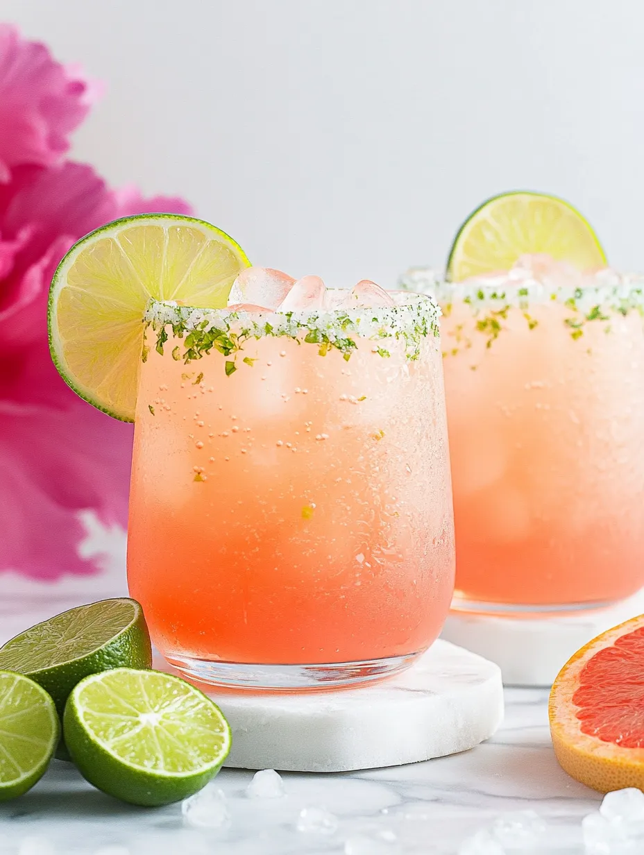 Two glasses of pink drink with limes.