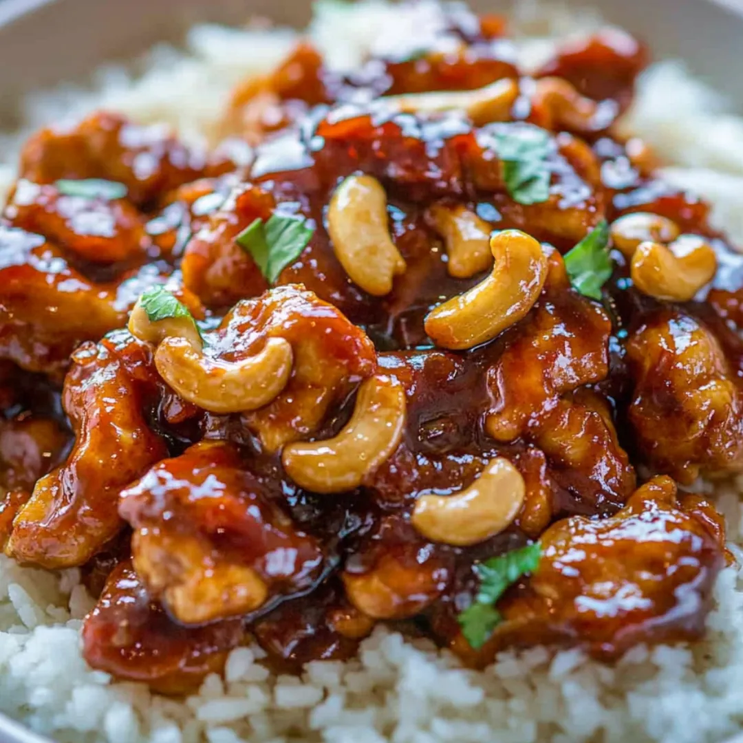 Bowl piled with chicken and rice.