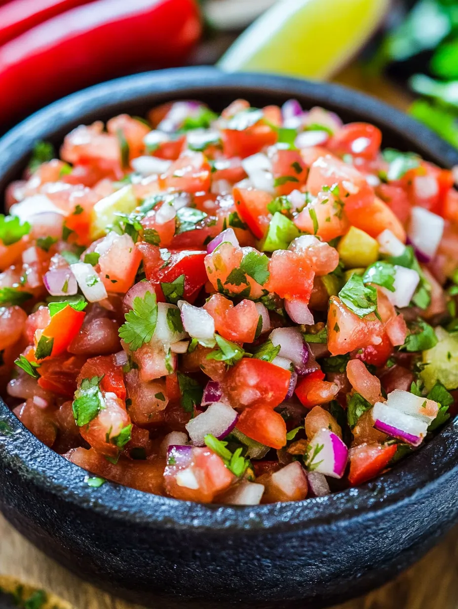 A bowl with fresh salsa—tomatoes, onions, lots of cilantro.