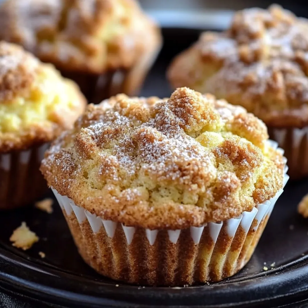 A muffin with a dusting of powdered sugar on it.