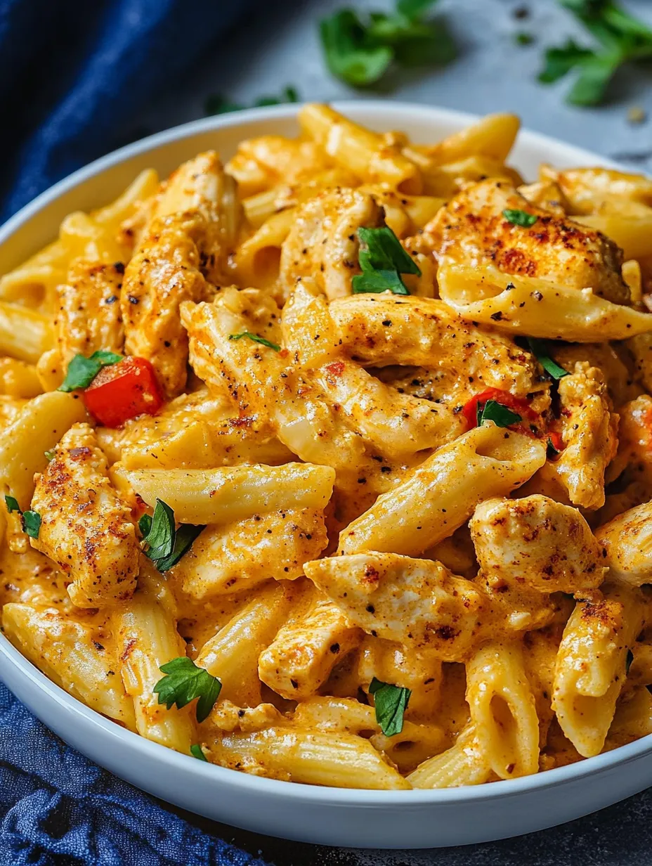 A bowl of pasta with chicken and vegetables.