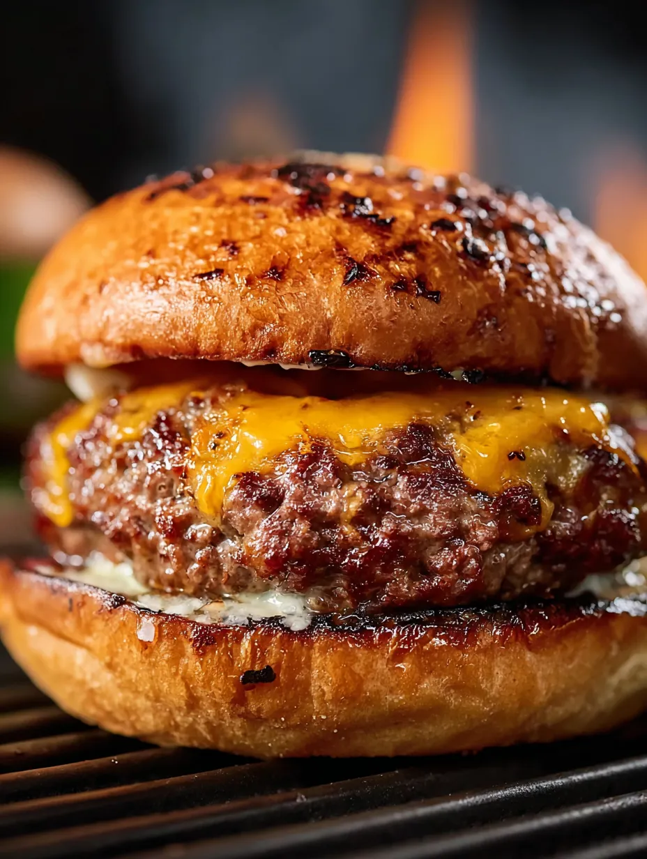 A burger with cheese and a bun.