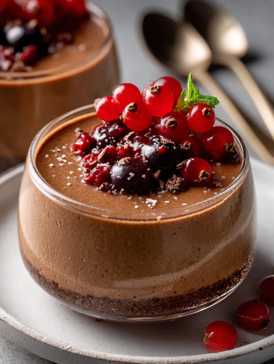 A chocolate dessert scattered with fresh berries.