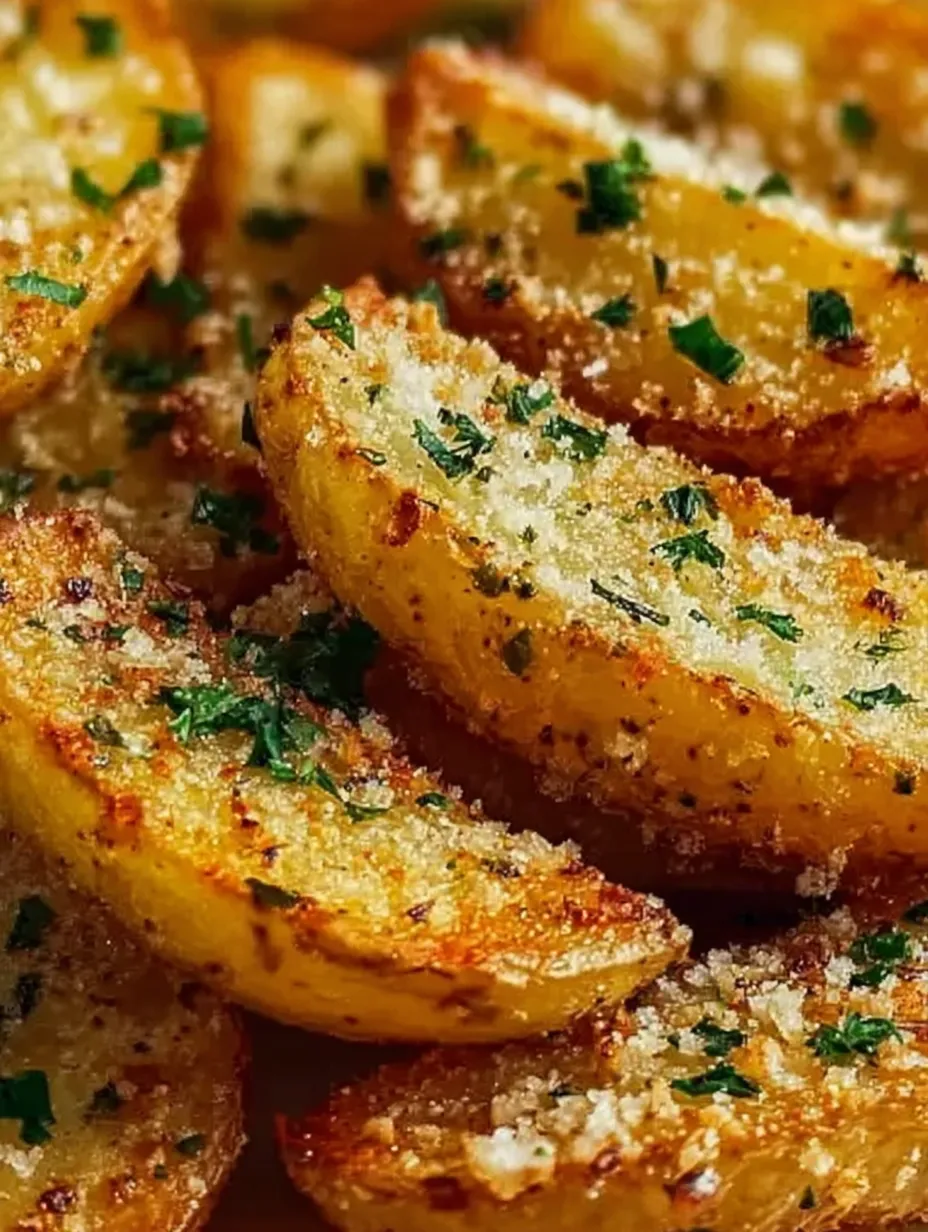 Chunk of potato topped with fresh parsley up close.