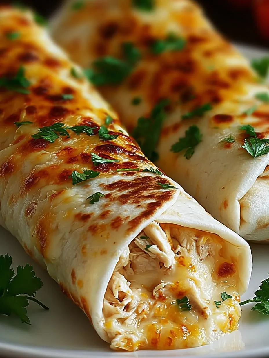 Two chicken wraps packed with melty cheese and crisp greens.