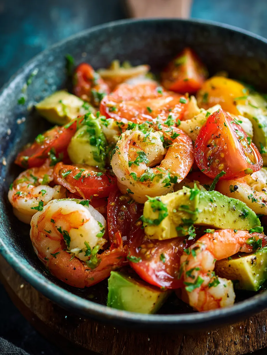 A bowl of shrimp and vegetables.