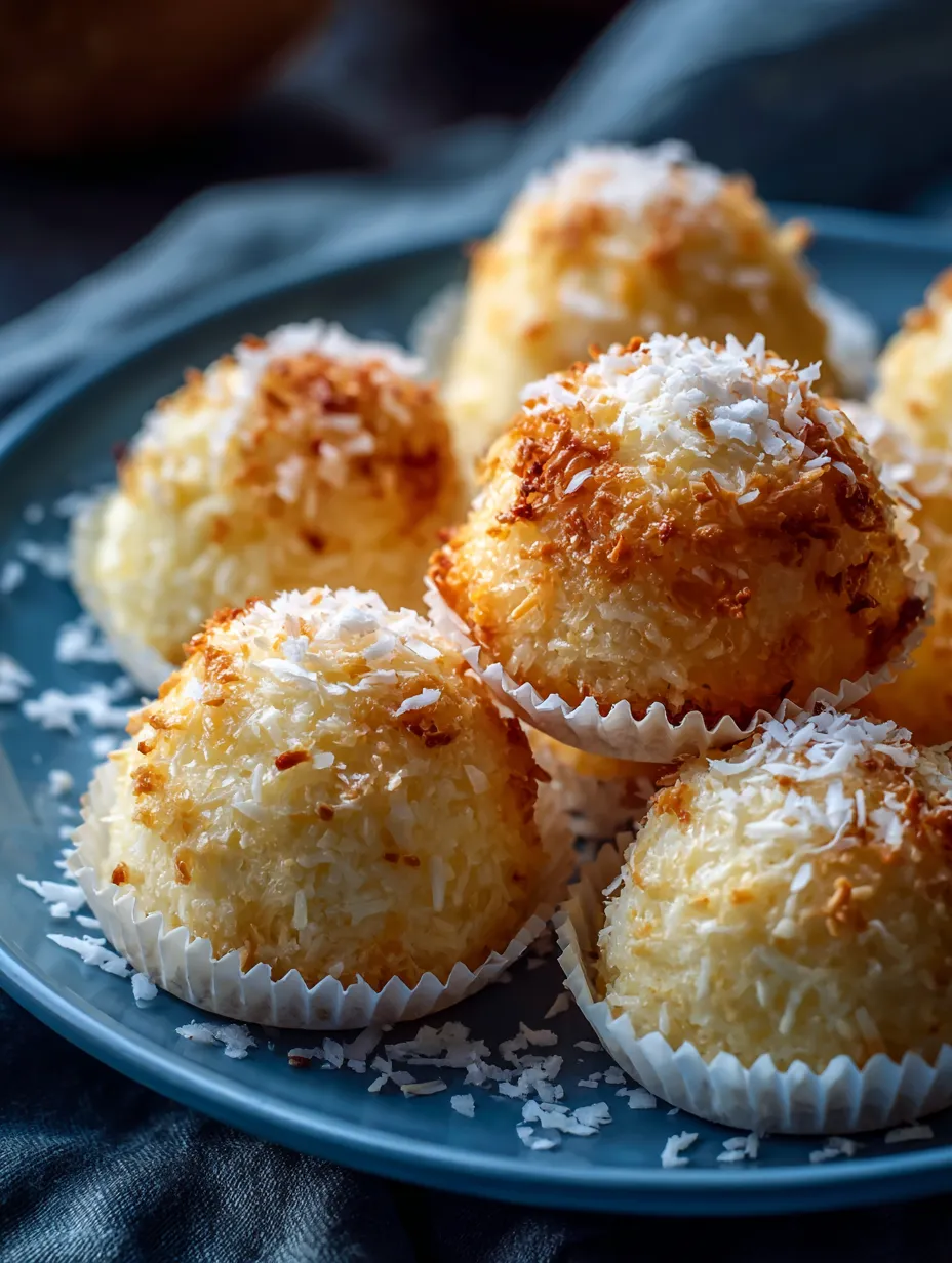 A plate full of coconut cake balls.