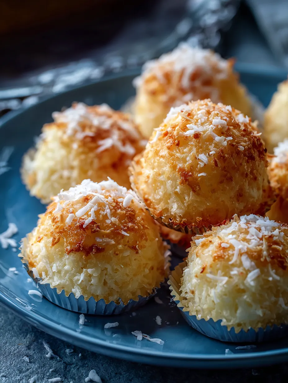 A platter of cupcakes rolled in coconut flakes.