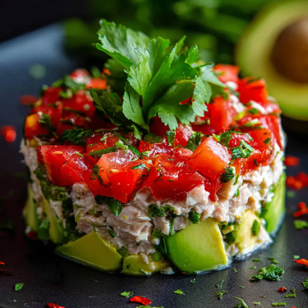A dish loaded with avocado, tomato, and fresh cilantro.